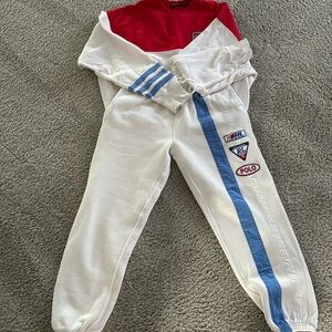 Polo by Ralph Lauren White Joggers with Blue Stripe and Red Top